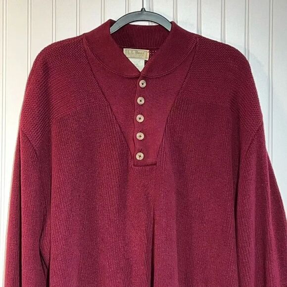 LL Bean Button VNeck Sweater Men 2XL Long Wine Long Sleeve CabinCore GrandPaCore - Picture 2 of 10